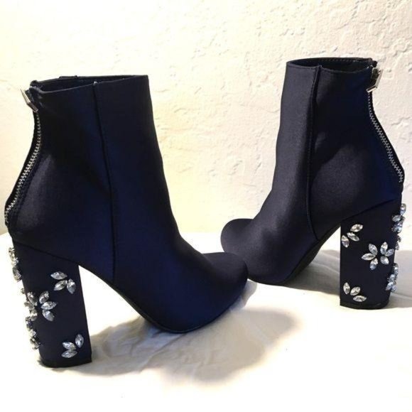 Satin RHINESTONE Heel BOOTIES - Picture 2 of 8